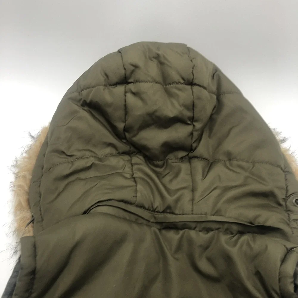 Lola Womens Puffer Vest Hoodie‎ Zipper Front Moss Green Size Small Polyester
